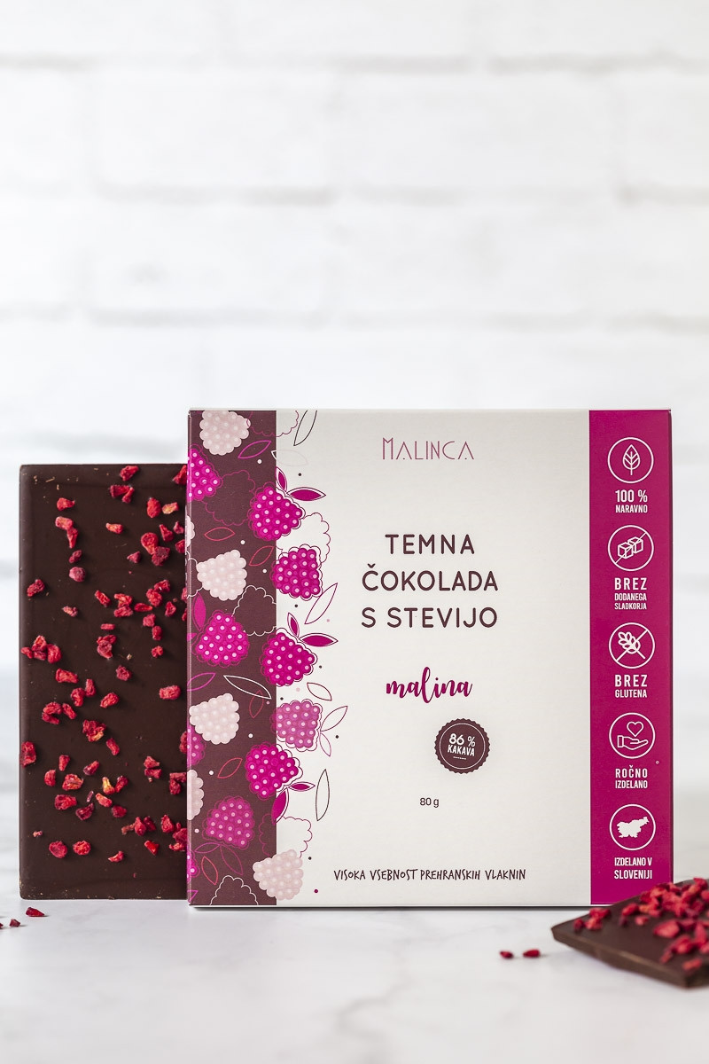 Temna čokolada s stevijo - malina 80g