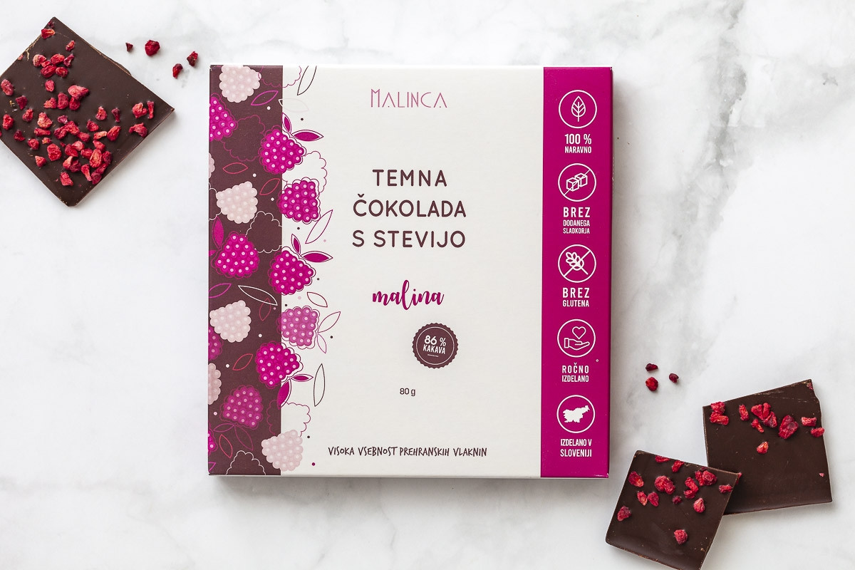 Temna čokolada s stevijo - malina 80g