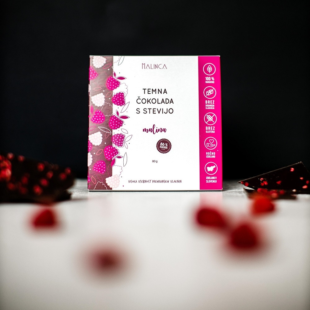 Temna čokolada s stevijo - malina 80g
