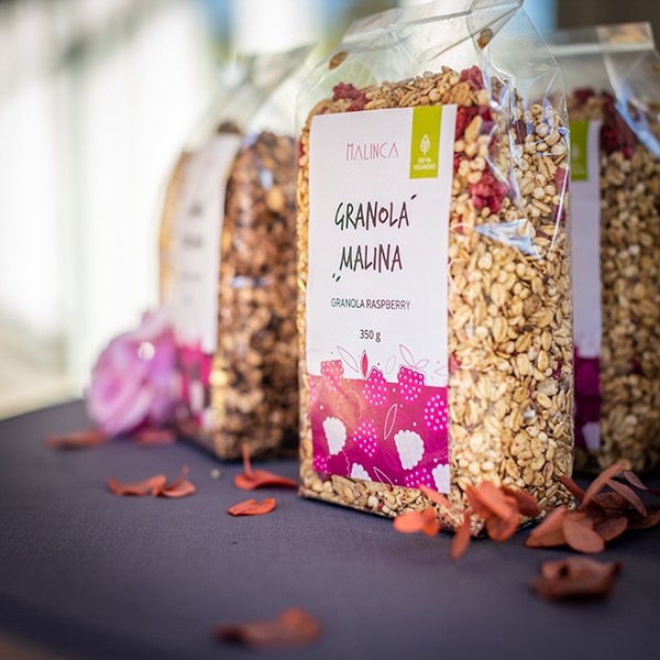 Homemade granola with raspberries 