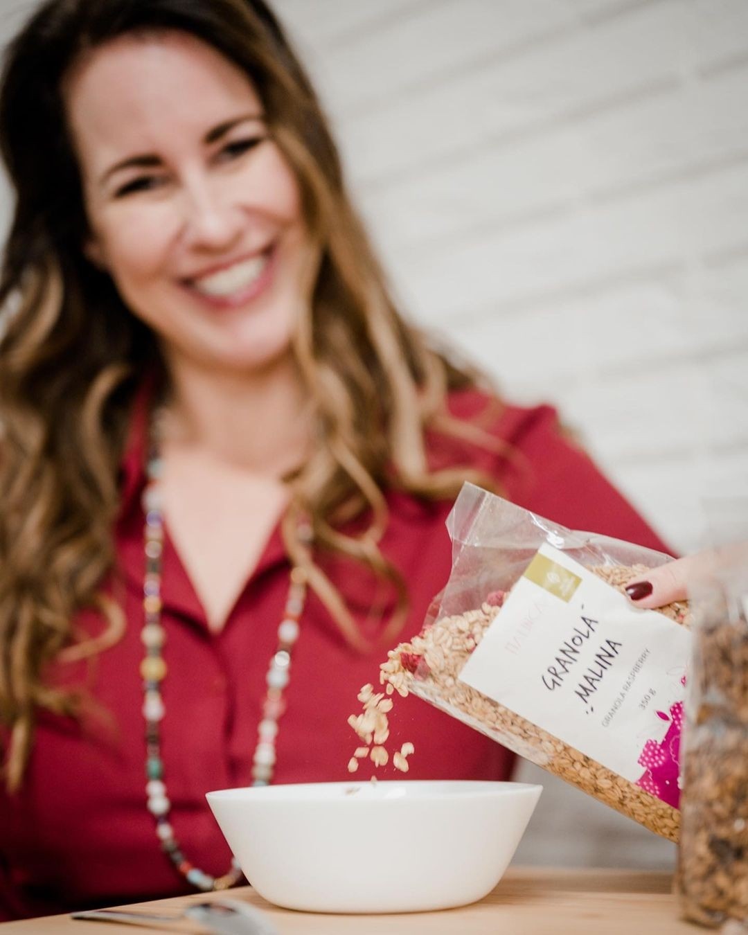 Homemade granola with raspberries 