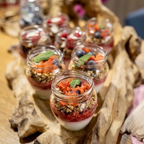 Homemade granola with raspberries 