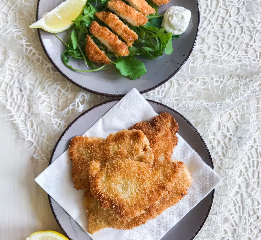 Coconut breaded chicken steaks