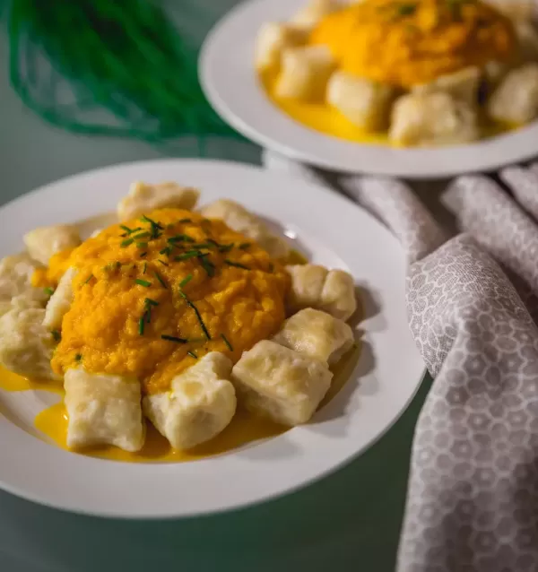 Spelt gnocchi with carrot sauce